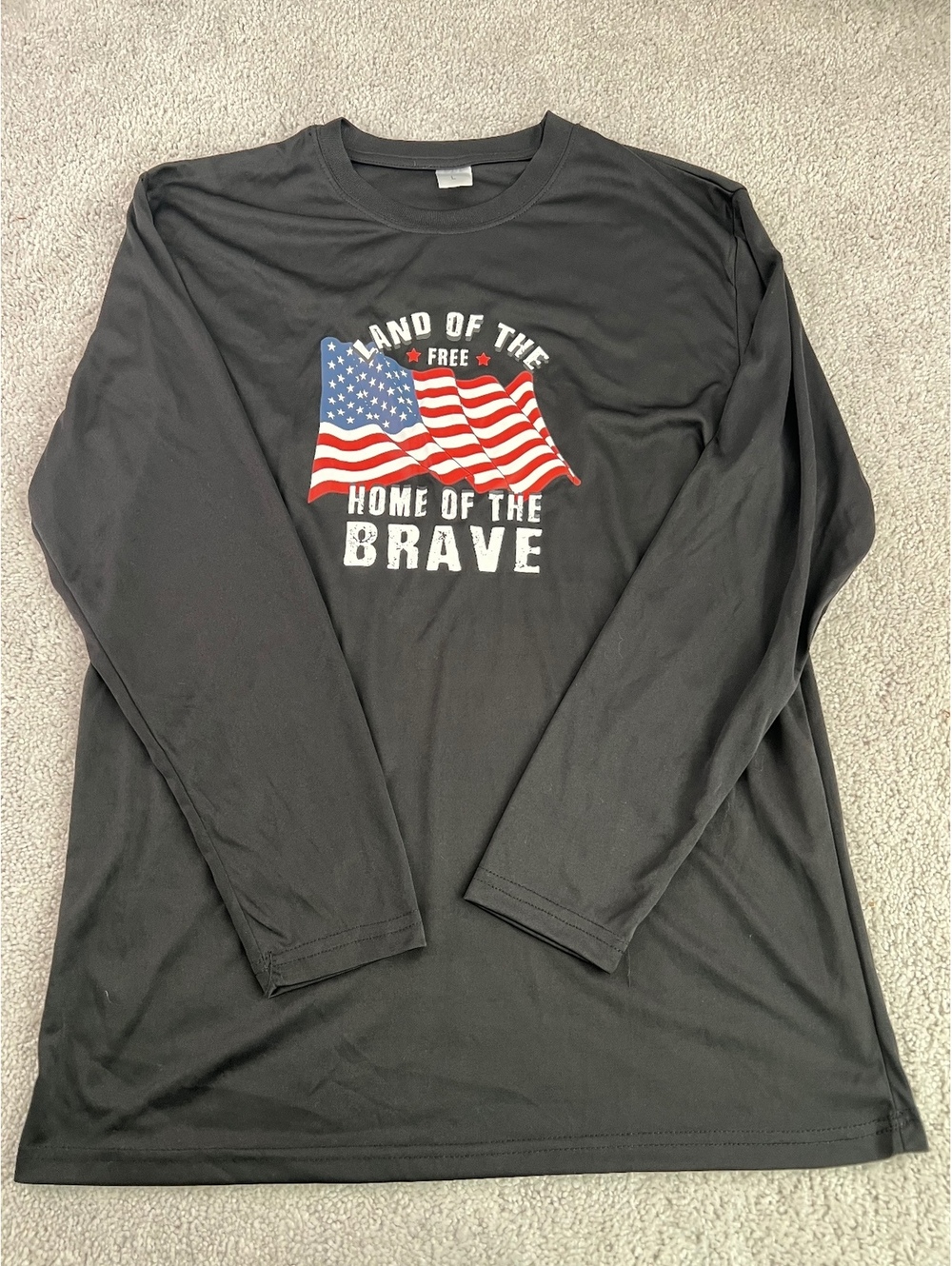 Men's Long Sleeve Black T-Shirt with American Flag 'Land of the Free Home of the